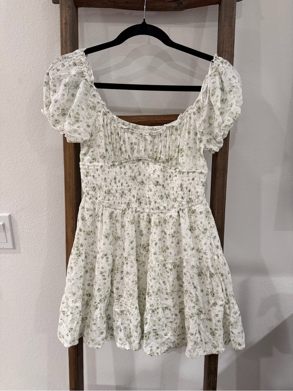 Aeropostale White Mini Dress with Green Floral Print